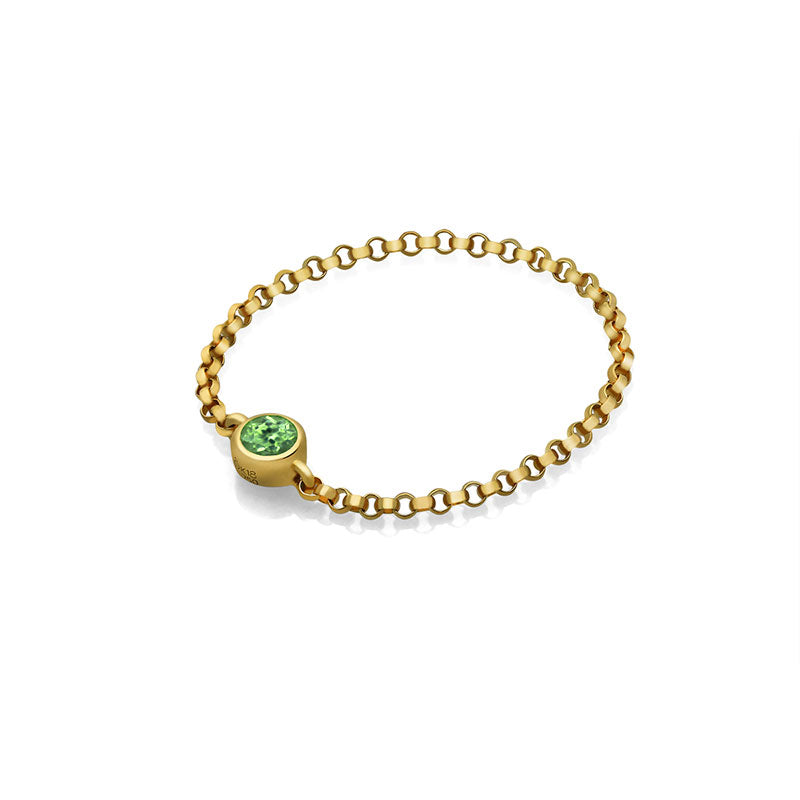 18k Gold August Birthstone Peridot Chain Ring - Genevieve Collection