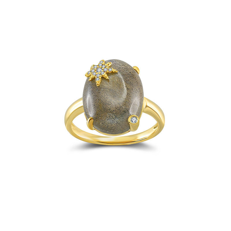 18k Gold Labradorite Diamond Ring - Genevieve Collection