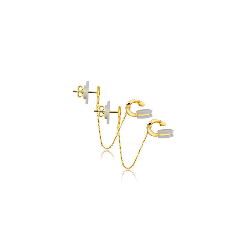 18k Gold Double Triangle Dangling Diamond Ear Cuff - Genevieve Collection