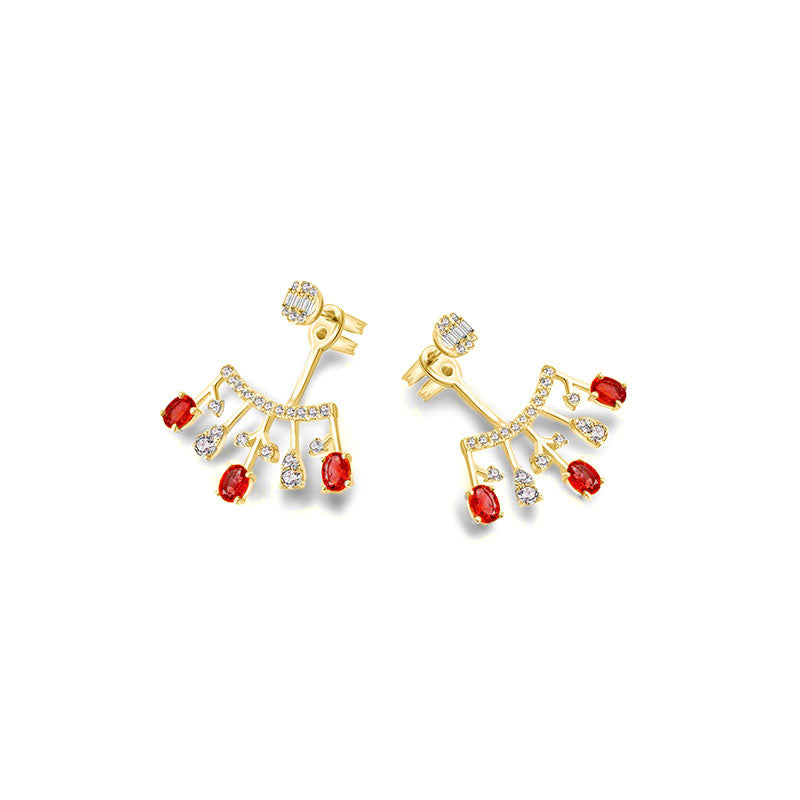 18k Gold Diamond Ear Jacket with Ruby - Genevieve Collection