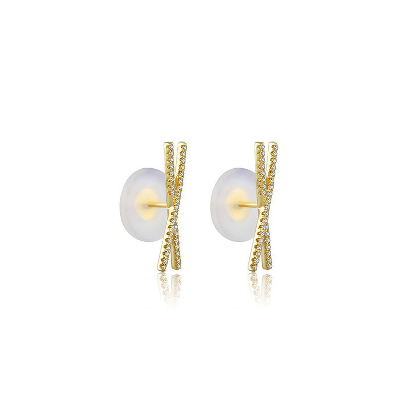 18k Gold Cross Diamond Earring - Genevieve Collection