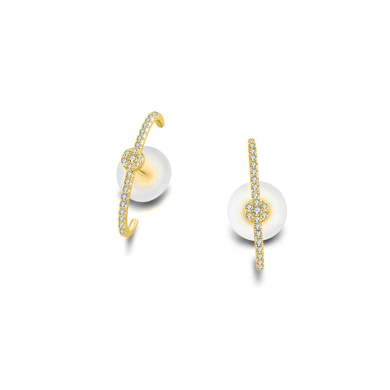 18k Gold Round Pattern Half Hoop Diamond Earring - Genevieve Collection