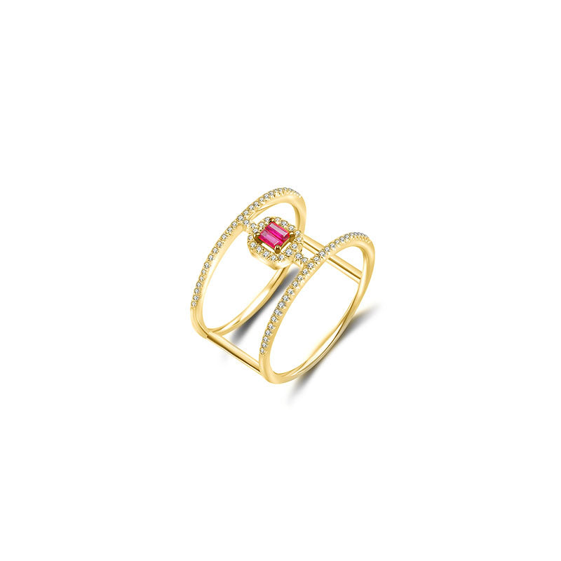 18k Gold Double Line Shape Ring with Ruby - Genevieve Collection