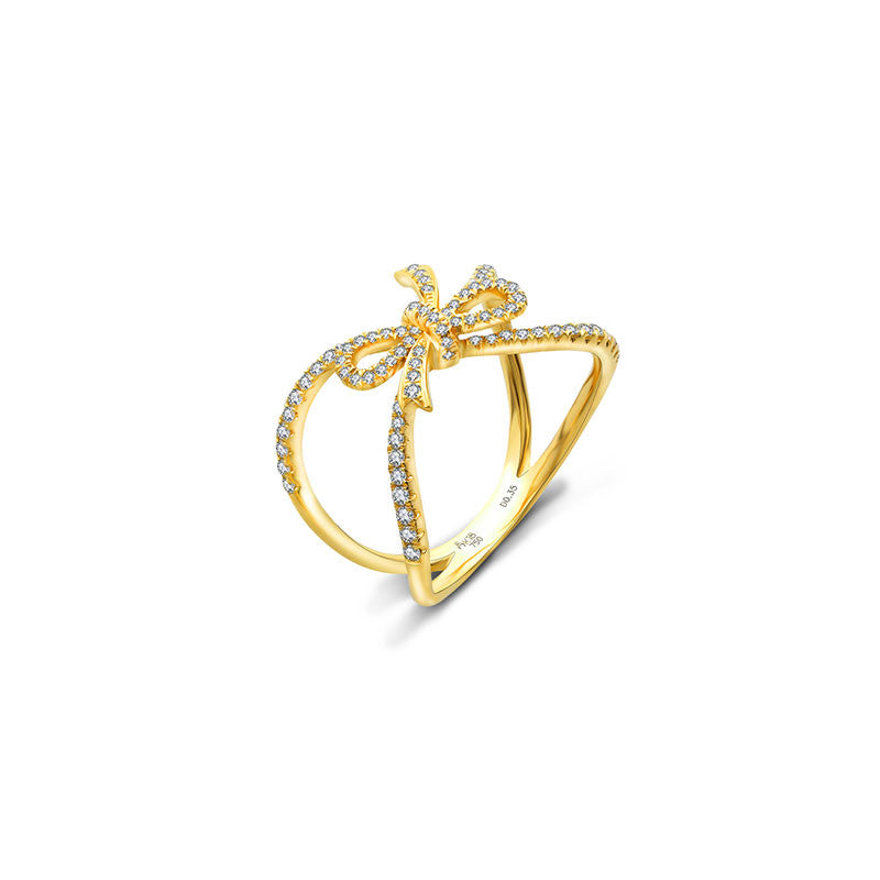 18k Gold Curved Ribbon Diamond Ring - Genevieve Collection