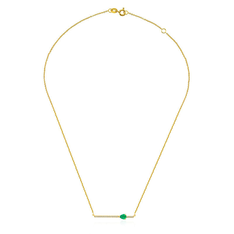18k Gold Line Diamond Necklace with Drop Shape Emerald - Genevieve Collection