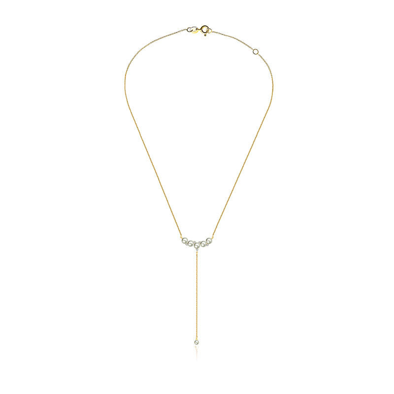 18k Gold Pearl Dangling Diamond Necklace - Genevieve Collection