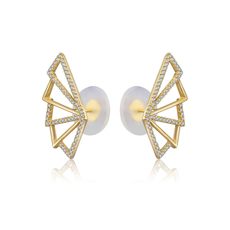 18k Gold Fan Shape Diamond Earring - Genevieve Collection