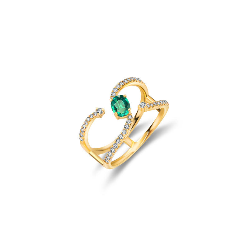 18k Gold Single Emerald Connected Diamond Ring - Genevieve Collection