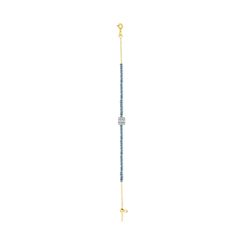 18k Gold Sapphire Beaded with Square Shape Diamond Bracelet - Genevieve Collection