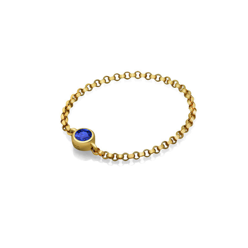 18k Gold September Birthstone Sapphire Chain Ring - Genevieve Collection