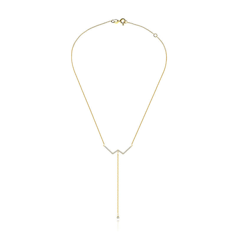 18k Gold W Shape Dangling Diamond Necklace - Genevieve Collection