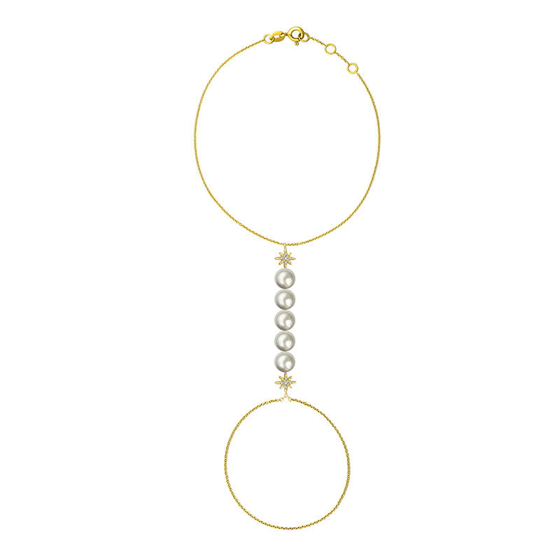 18k Gold Star Shape with Line Pearl 2 Way Diamond Bracelet - Genevieve Collection