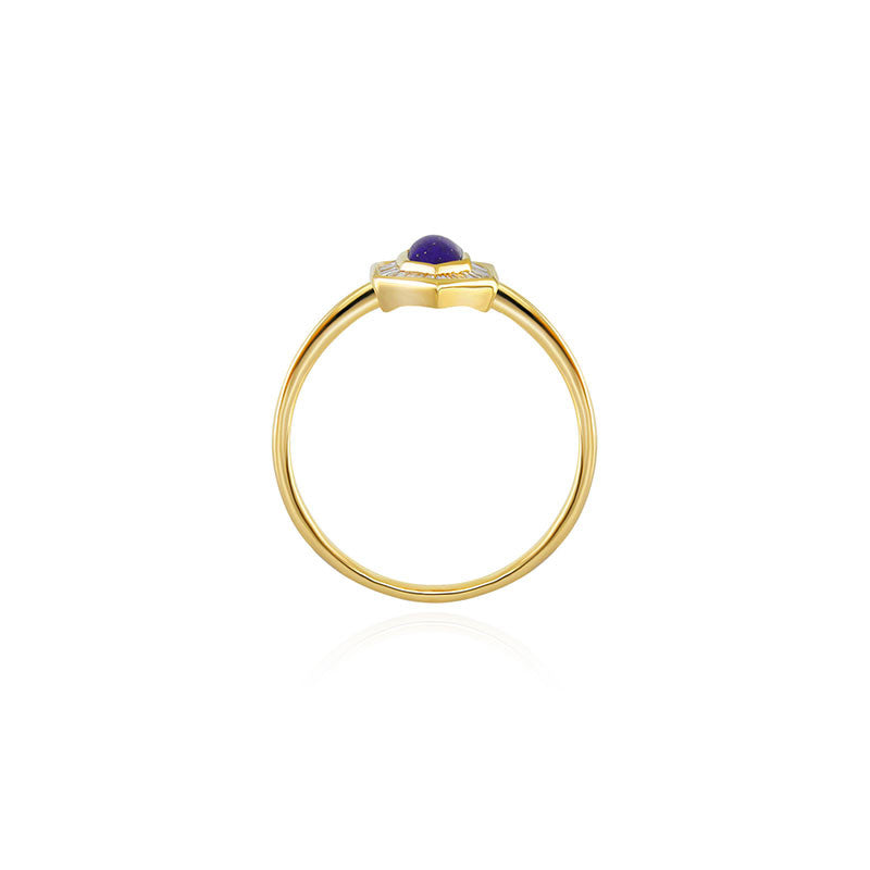 18k Gold Hexagonal Shape Lapis Diamond Ring - Genevieve Collection