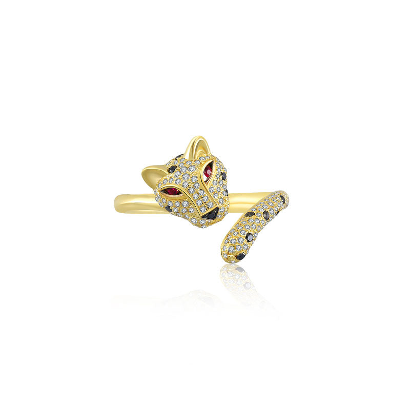 18k Gold Leopard Shape Diamond Open Ring - Genevieve Collection