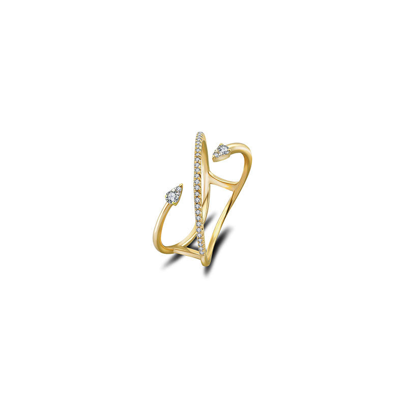18k Gold Double Arrow Spiral Diamond Ring - Genevieve Collection