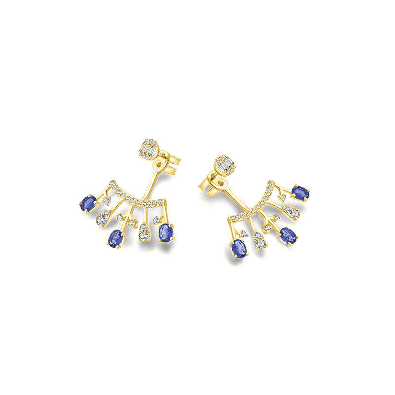 18k Gold Diamond Ear Jacket with Sapphire - Genevieve Collection