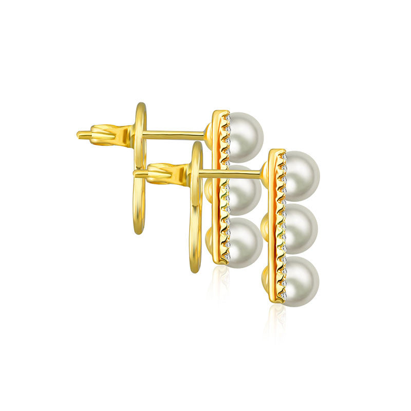 18k Gold Pearl Diamond Earring in Line Order - Genevieve Collection