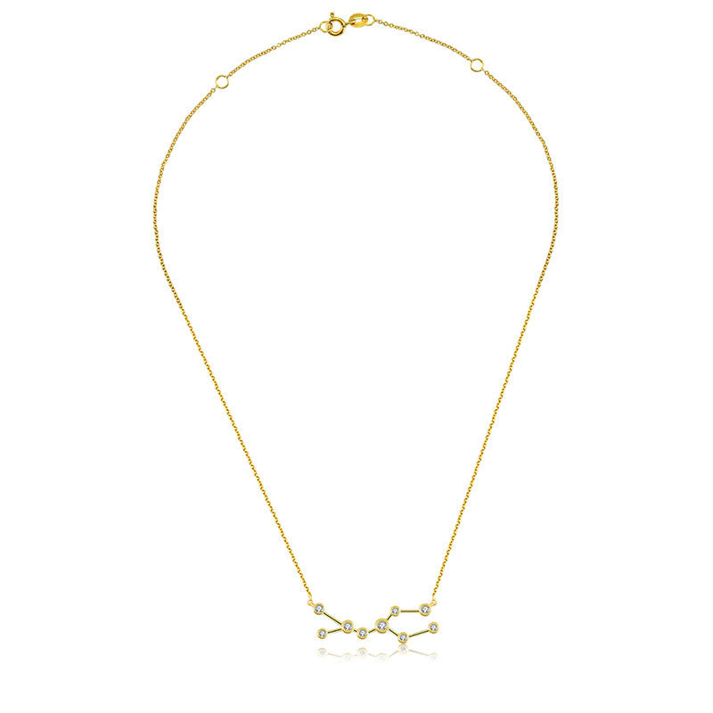 Gemini Zodiac Constellation Necklace 18k Gold & Diamond - Genevieve Collection
