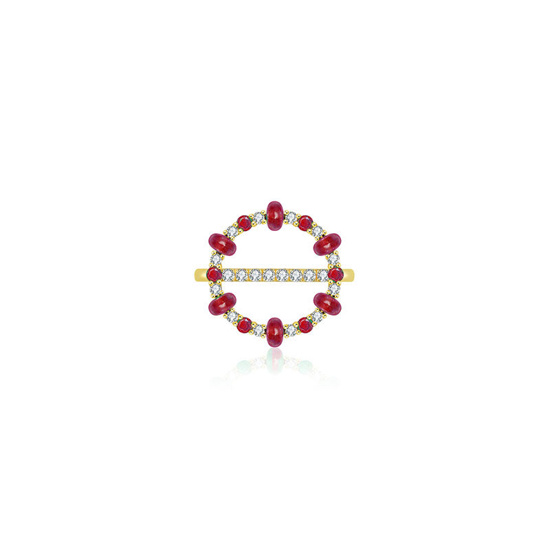 18k Gold 2 ways Beaded Ruby and Diamond Ring - Genevieve Collection