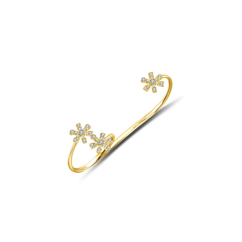 18k Gold Flower Pattern Diamond Double Ring - Genevieve Collection