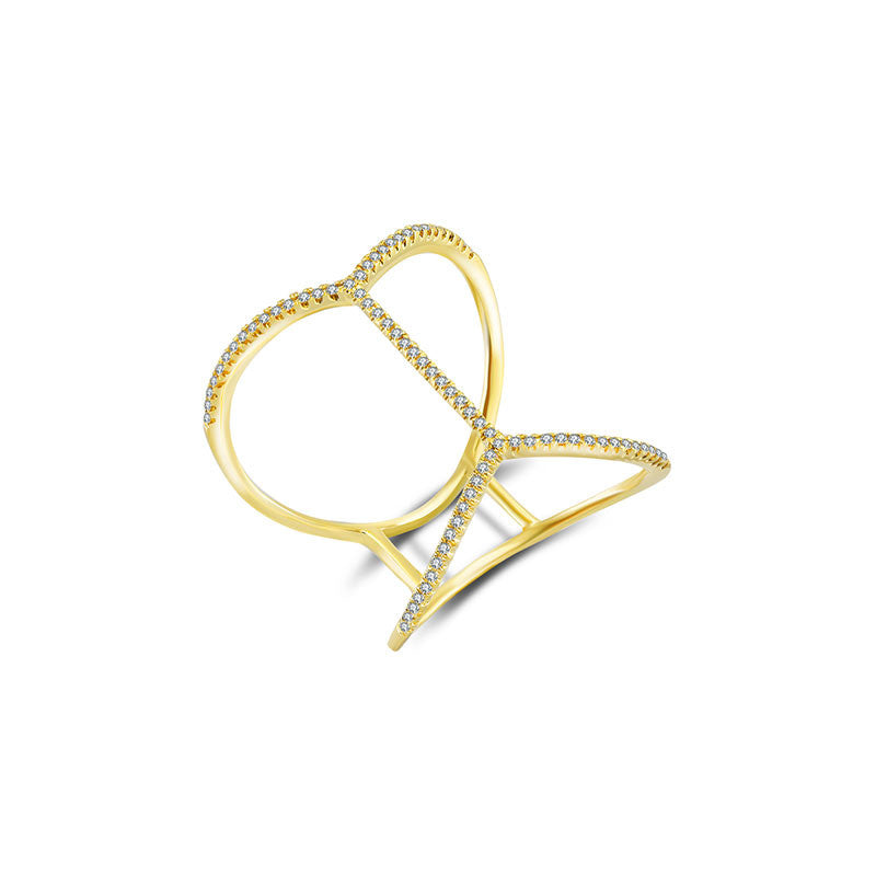 18k Gold Double Wave Line Diamond Ring - Genevieve Collection