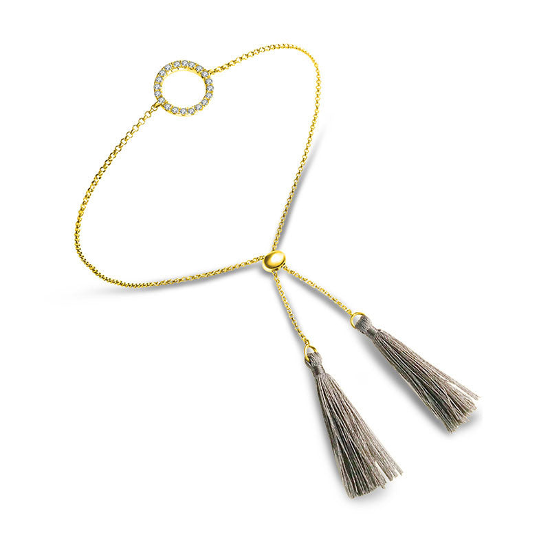 18k Gold Round Shape Diamond Bracelet with Gray Tassel - Genevieve Collection