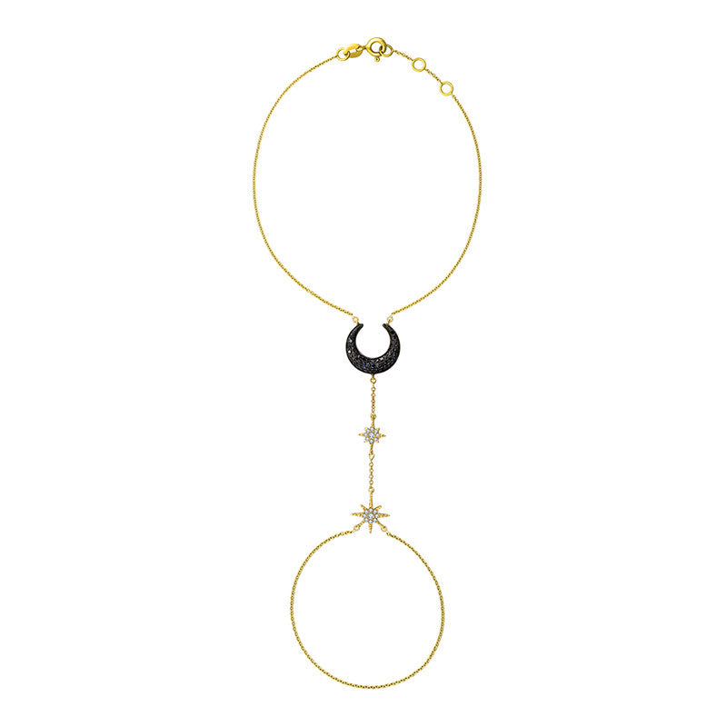 18k Gold Star and Moon Shape 2 Way Diamond Bracelet - Genevieve Collection