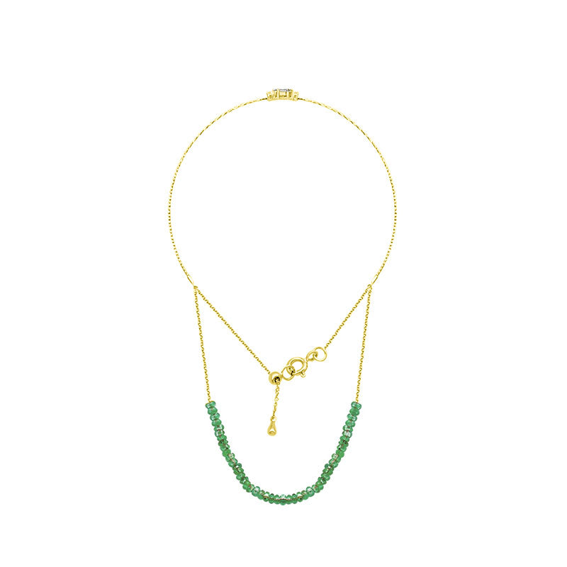 18k Gold Emerald Beaded Bracelet with Diamond Bangle - Genevieve Collection