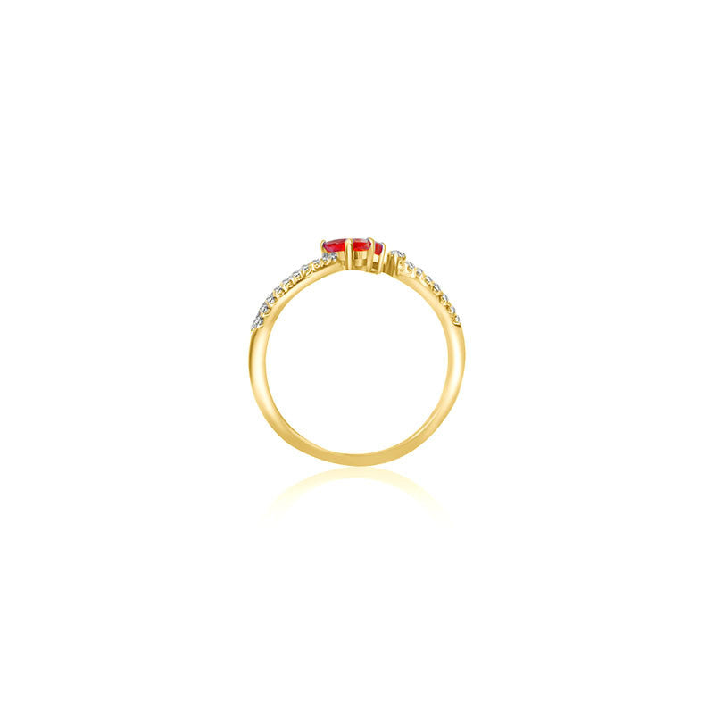 18k Gold Double Ruby Connected Diamond Ring - Genevieve Collection