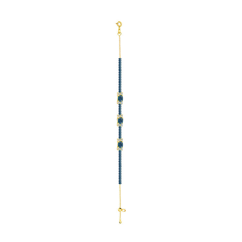 18k Gold Triple Sapphire Diamond Bracelet with Beaded Sapphire - Genevieve Collection
