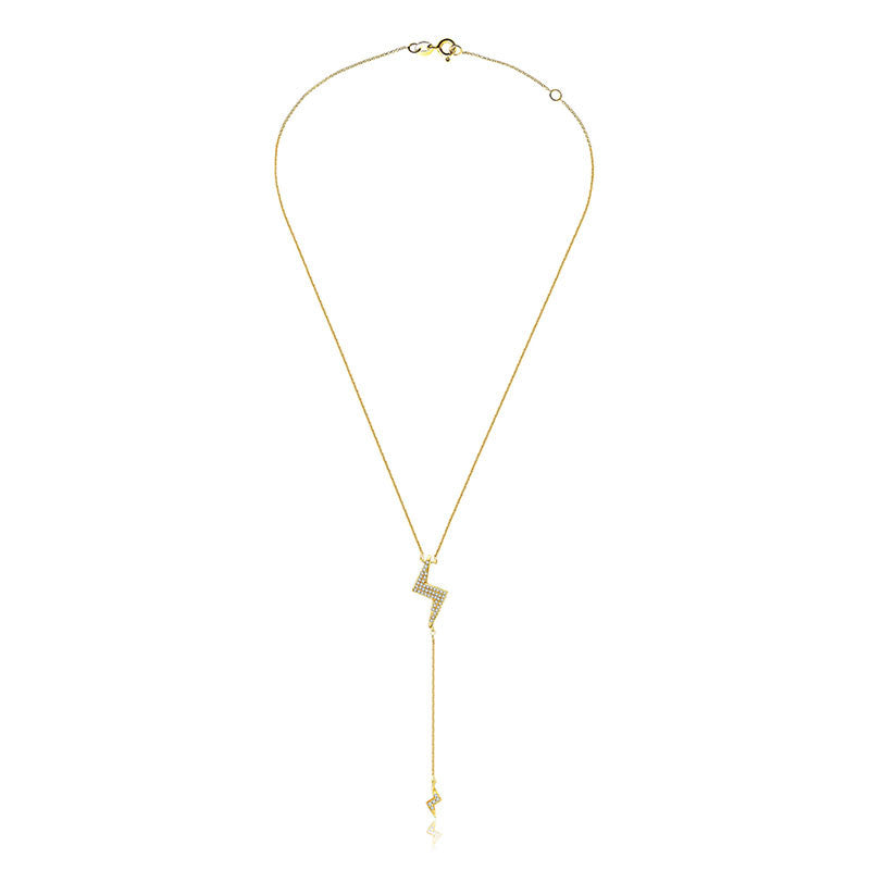 18k Gold Lightning Bolt Dangling Diamond Necklace - Genevieve Collection