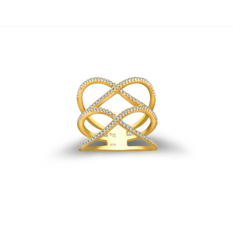 18k Gold Double Wave Diamond Ring - Genevieve Collection