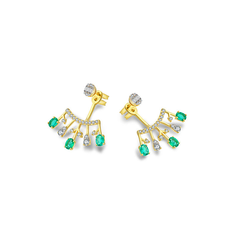 18k Gold Diamond Ear Jacket with Emerald - Genevieve Collection
