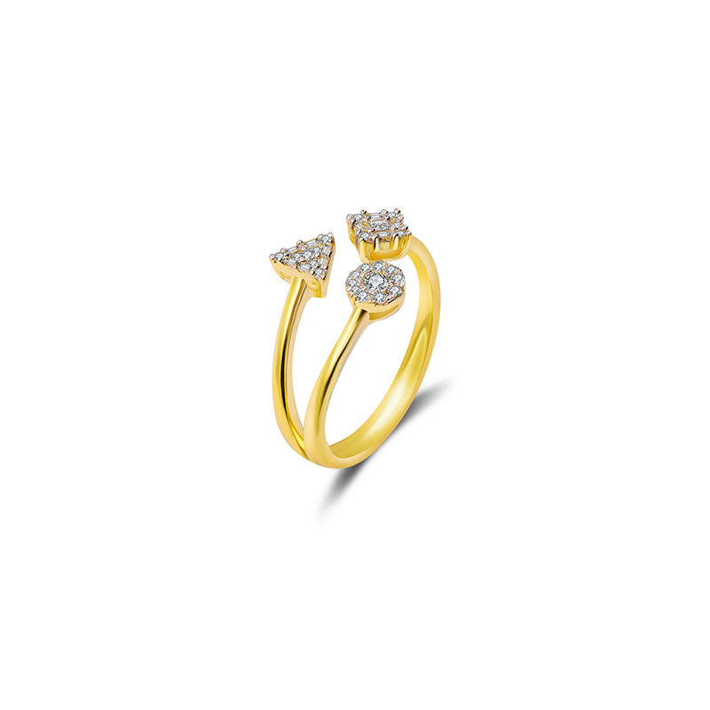 18k Gold Three Shape Diamond Open Ring - Genevieve Collection