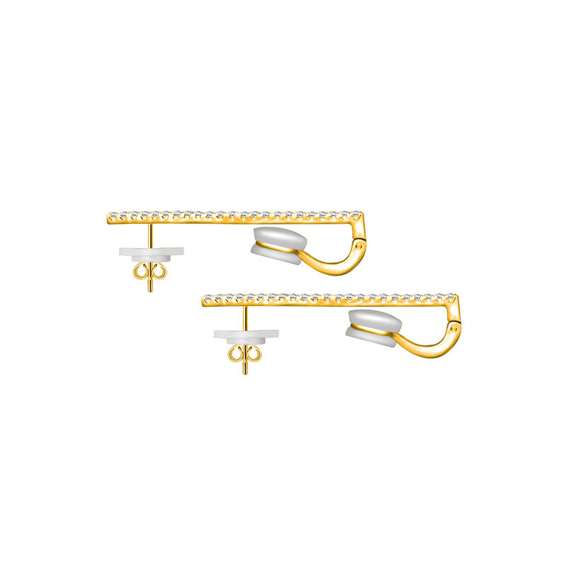 18k Gold Line Diamond Ear Cuff with Chain - Genevieve Collection