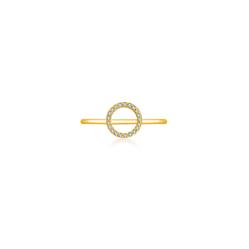 18k Gold Hollow Round Pave Diamond Ring - Genevieve Collection
