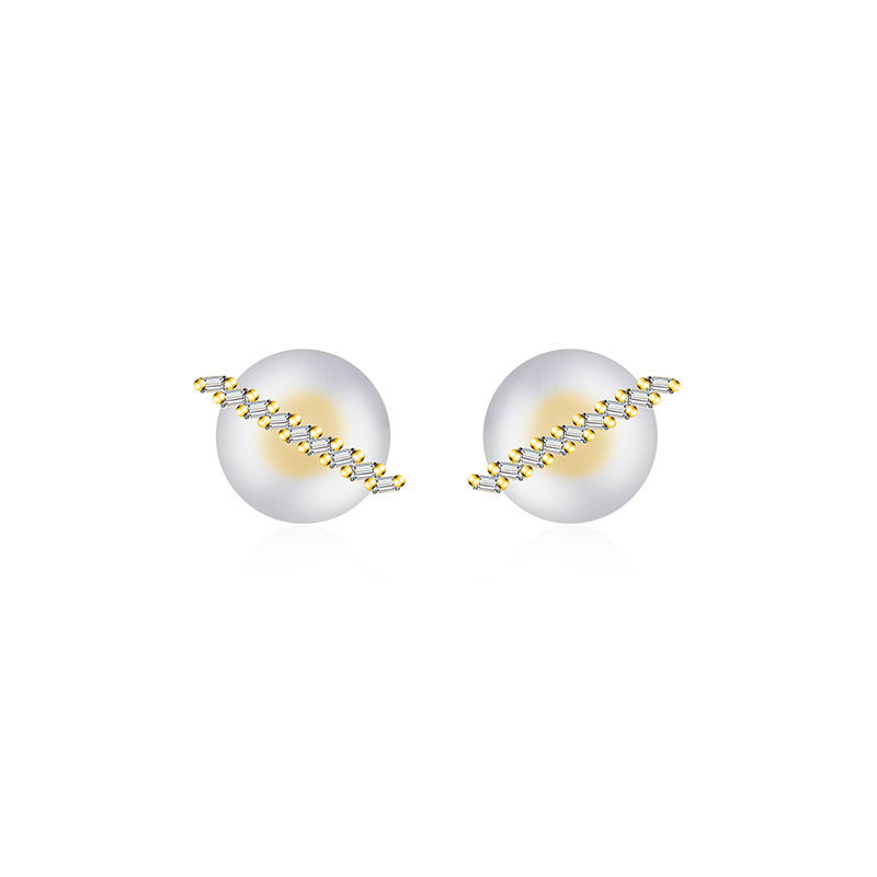 18k Gold Slash Line Diamond Earring - Genevieve Collection