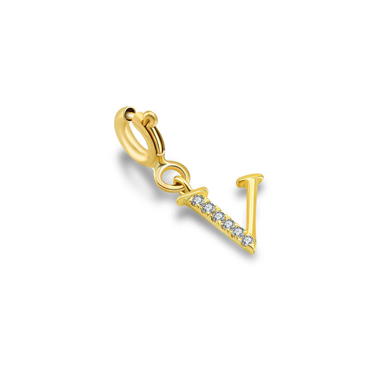 18k Gold Letter "V" Diamond Charms - Genevieve Collection