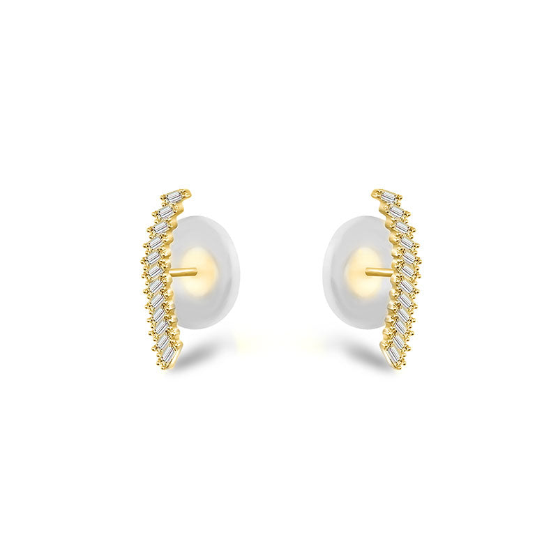 18k Gold Curve Line with Rectangle Diamond Earring - Genevieve Collection