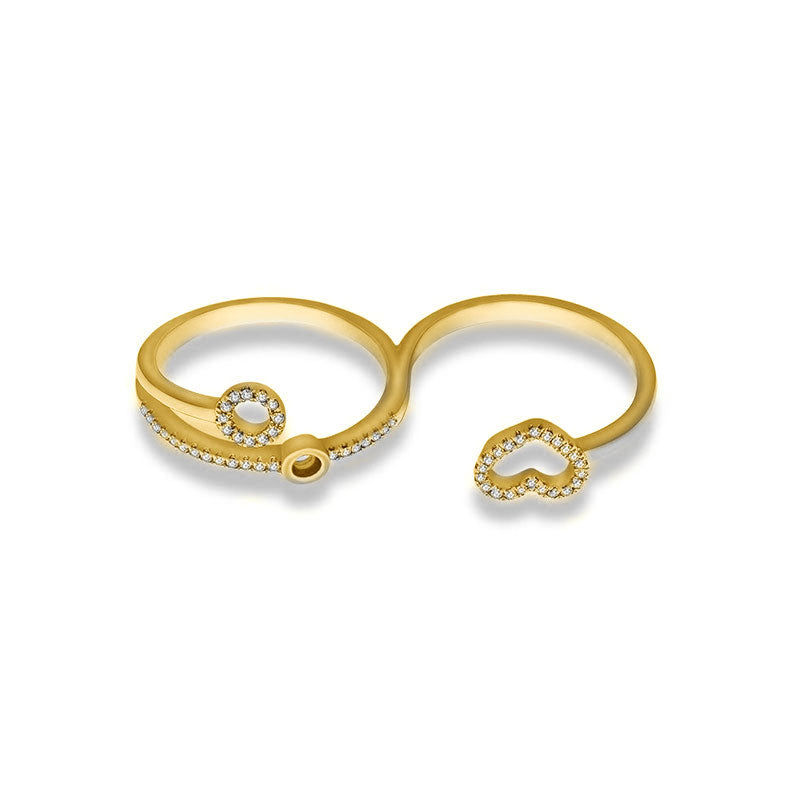 18k Gold Free Flow Heart Double Ring - Genevieve Collection