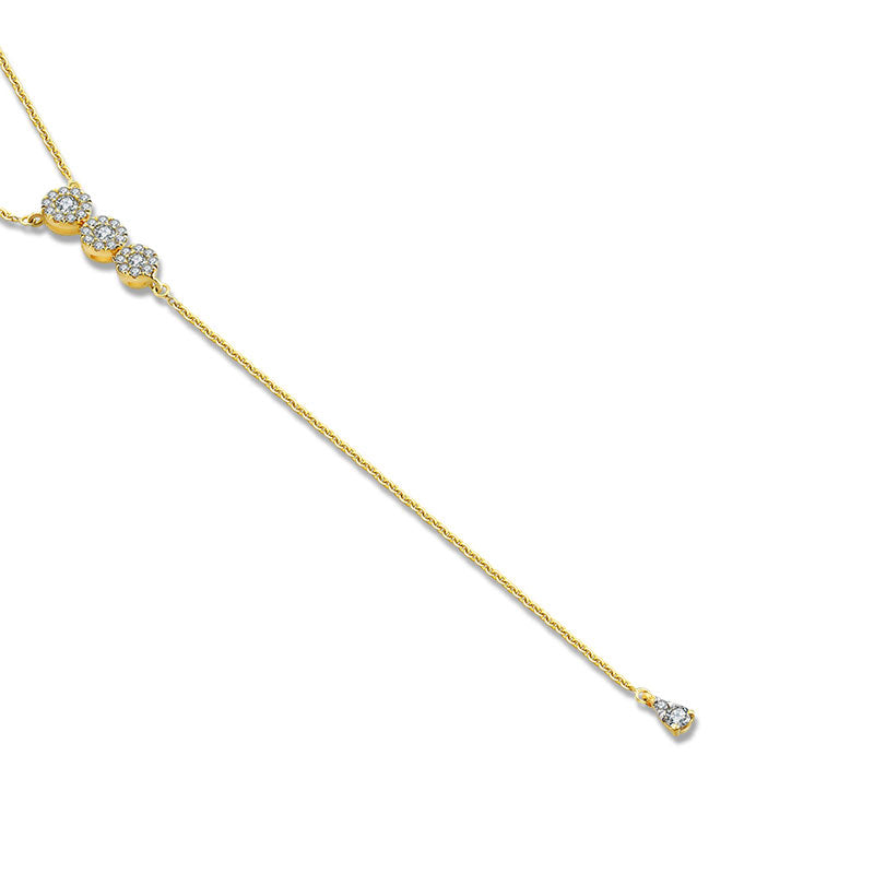 18k Gold Triple Round Shape Dangling Diamond Necklace - Genevieve Collection
