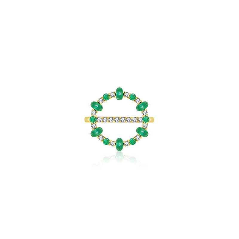 18k Gold 2 ways Beaded Emerald and Diamond Ring - Genevieve Collection