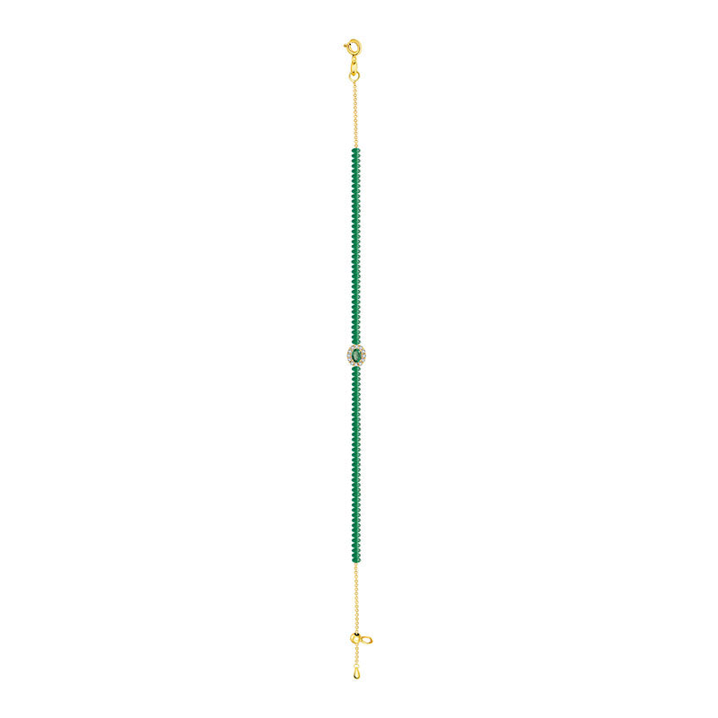 18k Gold Emerald Beaded Diamond Bracelet - Genevieve Collection