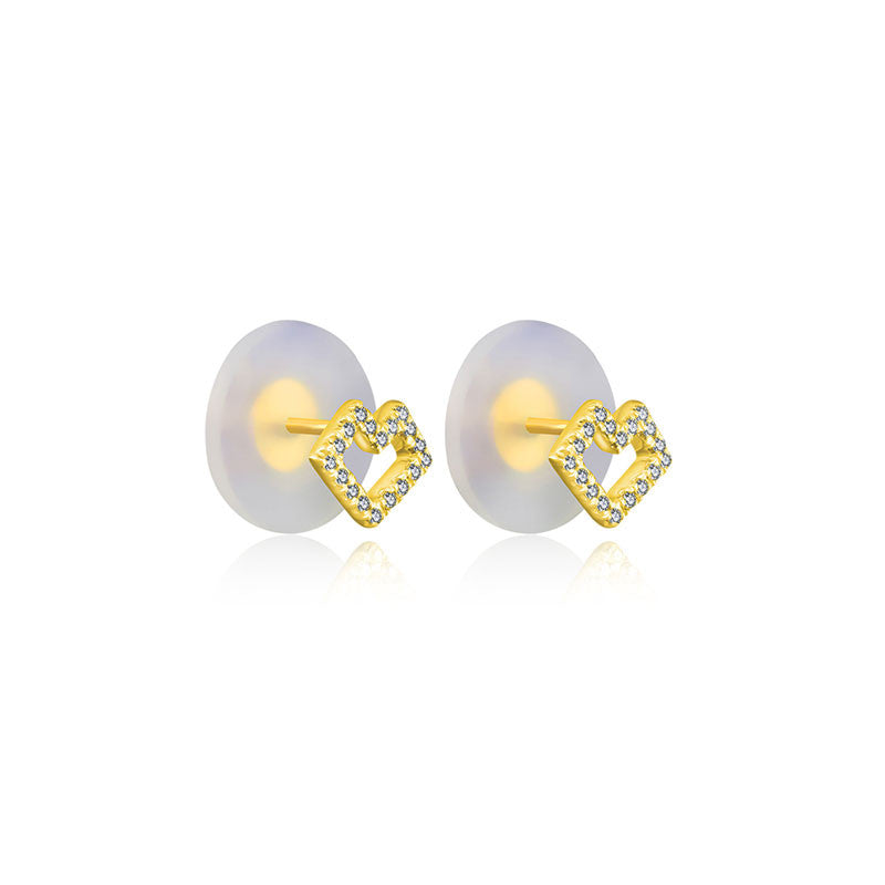 18k Gold Hollow Heart Shape Diamond Earring - Genevieve Collection