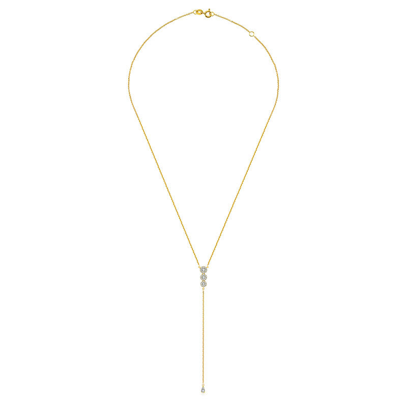 18k Gold Triple Round Shape Dangling Diamond Necklace - Genevieve Collection