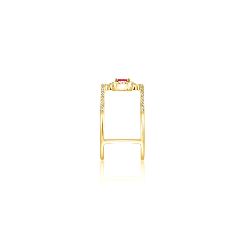 18k Gold Double Line Shape Ring with Ruby - Genevieve Collection