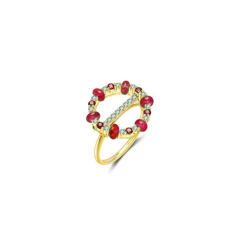 18k Gold 2 ways Beaded Ruby and Diamond Ring - Genevieve Collection