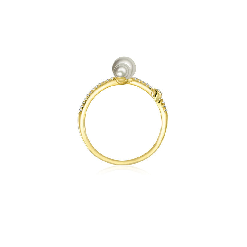 18k Gold Pearl Double Open Diamond Ring - Genevieve Collection