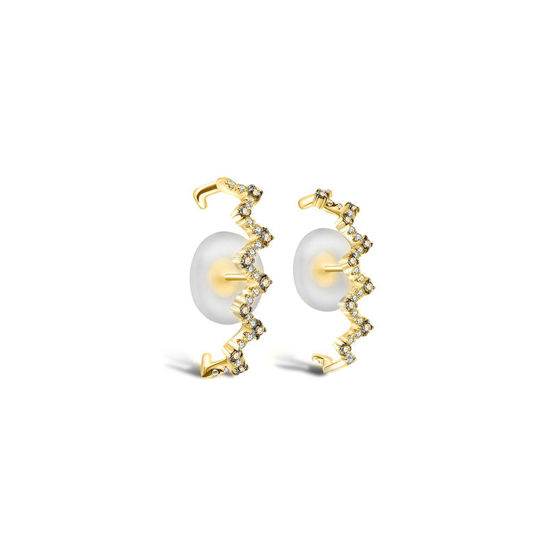 18k Gold Black and White Block Pattern Half Hoop Diamond Earring - Genevieve Collection