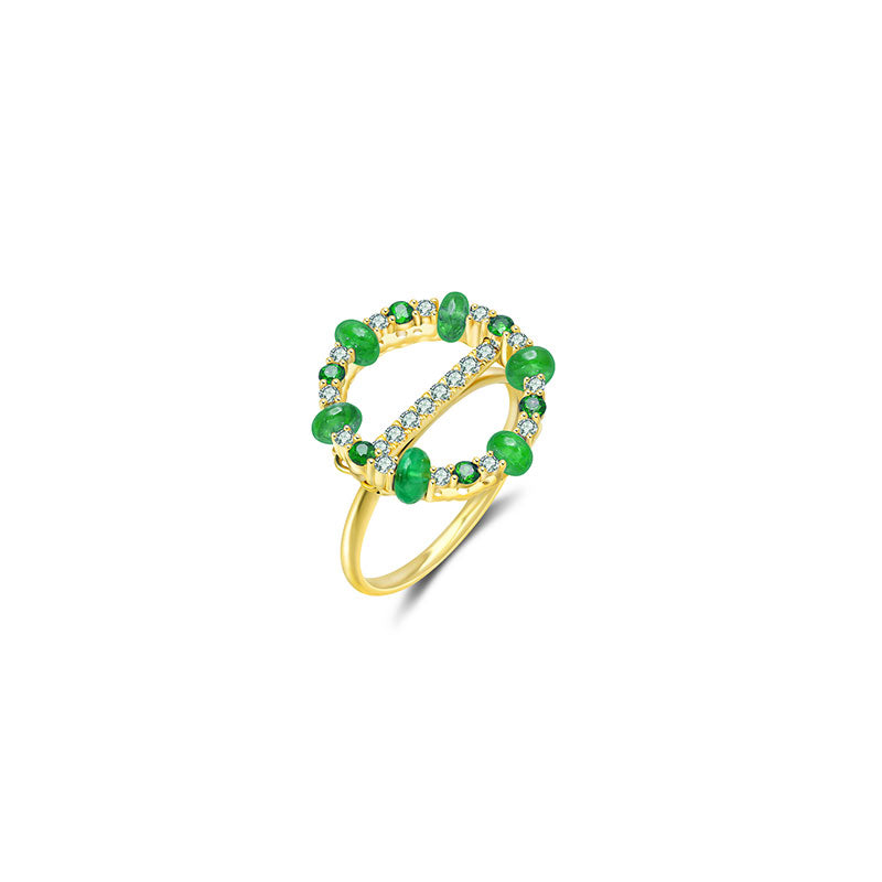 18k Gold 2 ways Beaded Emerald and Diamond Ring - Genevieve Collection